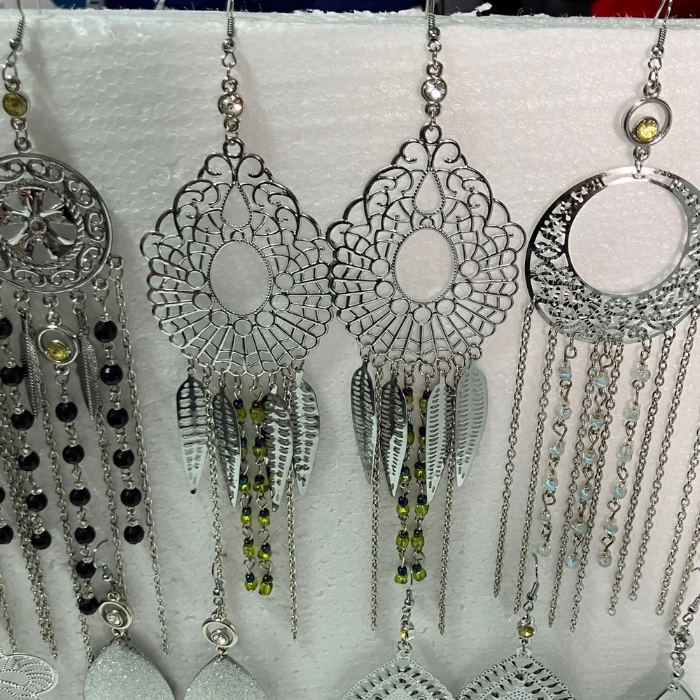 Bundle of 8 sets dangle/chandelier Silver beaded earrings large shiny easy match - Picture 5 of 10